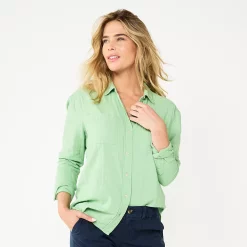 Women's Sonoma Goods For Life® Relaxed Button Down Shirt -Sonoma Clothing Store 5763233 Green Gauze