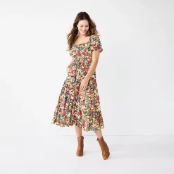 Women's Sonoma Goods For Life® Smocked Tiered Midi Dress -Sonoma Clothing Store 5804206 Multi Floral