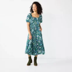 Women's Sonoma Goods For Life® Smocked Tiered Midi Dress -Sonoma Clothing Store 5804206 Teal Floral