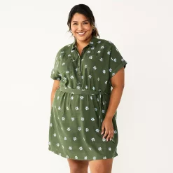 Plus Size Sonoma Goods For Life® Henley Shirt Dress -Sonoma Clothing Store 5805994 Olive Floral