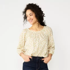 Women's Sonoma Goods For Life® Three-Quarter Sleeve Top -Sonoma Clothing Store 5806184 Ivory Small Floral