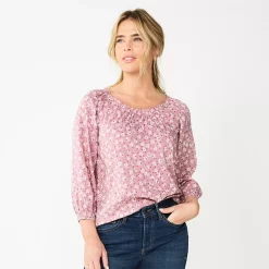 Women's Sonoma Goods For Life® Three-Quarter Sleeve Top -Sonoma Clothing Store 5806184 Purple Small Floral
