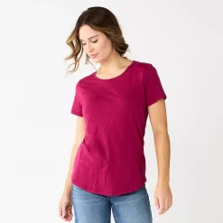 Women's Sonoma Goods For Life® Short Sleeve Curved Hem Crewneck Tee -Sonoma Clothing Store 5815853 Magenta