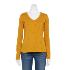 Women's Sonoma Goods For Life® Everyday Adaptive & Easy Dressing V-Neck Long Sleeve Top -Sonoma Clothing Store 5816145 Gold Floral