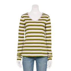 Women's Sonoma Goods For Life® Everyday Adaptive & Easy Dressing V-Neck Long Sleeve Top -Sonoma Clothing Store 5816145 Green Purple Stripe