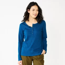Women's Sonoma Goods For Life® Essential Henley Top -Sonoma Clothing Store 5816147 Blue