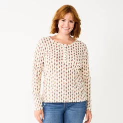 Women's Sonoma Goods For Life® Essential Henley Top -Sonoma Clothing Store 5816147 Cream Floral