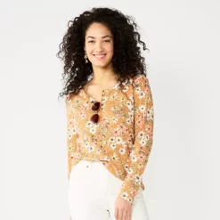 Women's Sonoma Goods For Life® Essential Henley Top -Sonoma Clothing Store 5816147 Gold Floral