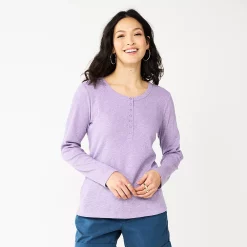 Women's Sonoma Goods For Life® Essential Henley Top -Sonoma Clothing Store 5816147 Light Purple