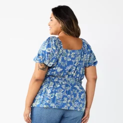 Plus Size Sonoma Goods For Life® Short Sleeve Squareneck Top -Sonoma Clothing Store 5850563 ALT