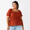 Plus Size Sonoma Goods For Life® Short Sleeve Squareneck Top -Sonoma Clothing Store 5850563 Brown Chili
