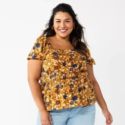 Plus Size Sonoma Goods For Life® Short Sleeve Squareneck Top -Sonoma Clothing Store 5850563 Ginger Floral