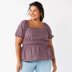 Plus Size Sonoma Goods For Life® Short Sleeve Squareneck Top -Sonoma Clothing Store 5850563 Purple