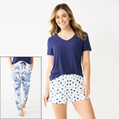 Women's Sonoma Goods For Life® 3-piece Pajama Top, Pajama Shorts & Pajama Pants Sleep Set -Sonoma Clothing Store 5879060 Blue Cloudy Dye