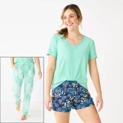 Women's Sonoma Goods For Life® 3-piece Pajama Top, Pajama Shorts & Pajama Pants Sleep Set -Sonoma Clothing Store 5879060 Blue Fun Dye