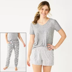 Women's Sonoma Goods For Life® 3-piece Pajama Top, Pajama Shorts & Pajama Pants Sleep Set -Sonoma Clothing Store 5879060 Gray Ditsy Stars