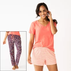 Women's Sonoma Goods For Life® 3-piece Pajama Top, Pajama Shorts & Pajama Pants Sleep Set -Sonoma Clothing Store 5879060 Plum Mila Ditsy