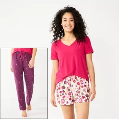 Women's Sonoma Goods For Life® 3-piece Pajama Top, Pajama Shorts & Pajama Pants Sleep Set -Sonoma Clothing Store 5879060 Purple Alice Floral