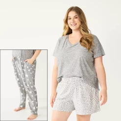 Plus Size Sonoma Goods For Life® 3-piece Pajama Top, Pajama Shorts & Pajama Pants Sleep Set 19 Plus Size Sonoma Goods For Life® 3-piece Pajama Top, Pajama Shorts & Pajama Pants Sleep Set -Sonoma Clothing Store 5879135 Gray Ditsy Stars