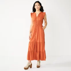 Women's Sonoma Goods For Life® Ruffle Sleeve Smocked Maxi Dress -Sonoma Clothing Store 5921689 Rust
