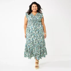 Plus Size Sonoma Goods For Life® Ruffle Sleeve Smocked Maxi Dress 10 Plus Size Sonoma Goods For Life® Ruffle Sleeve Smocked Maxi Dress -Sonoma Clothing Store 5921901 Blue Floral