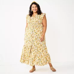 Plus Size Sonoma Goods For Life® Ruffle Sleeve Smocked Maxi Dress 11 Plus Size Sonoma Goods For Life® Ruffle Sleeve Smocked Maxi Dress -Sonoma Clothing Store 5921901 Orange Floral