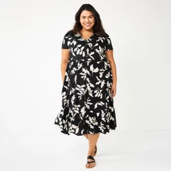 Plus Size Sonoma Goods For Life® Button Front Tiered Midi Dress 8 Plus Size Sonoma Goods For Life® Button Front Tiered Midi Dress -Sonoma Clothing Store 5927443 Black Floral
