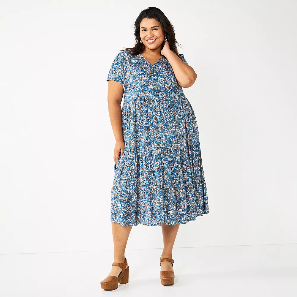 Plus Size Sonoma Goods For Life® Button Front Tiered Midi Dress 4 Plus Size Sonoma Goods For Life® Button Front Tiered Midi Dress - Image 2