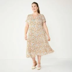 Plus Size Sonoma Goods For Life® Button Front Tiered Midi Dress 9 Plus Size Sonoma Goods For Life® Button Front Tiered Midi Dress -Sonoma Clothing Store 5927443 Pink Floral