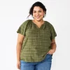 Plus Size Sonoma Goods For Life® Flutter Sleeve Y-Neck Top -Sonoma Clothing Store 5929300 Olive
