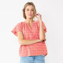 Women's Sonoma Goods For Life® Flutter Sleeve Y Neck Top 17 Women's Sonoma Goods For Life® Flutter Sleeve Y Neck Top -Sonoma Clothing Store 5931514 Coral