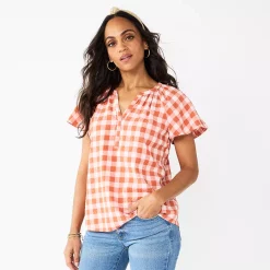 Women's Sonoma Goods For Life® Flutter Sleeve Y Neck Top 21 Women's Sonoma Goods For Life® Flutter Sleeve Y Neck Top -Sonoma Clothing Store 5931514 Rust Gingham