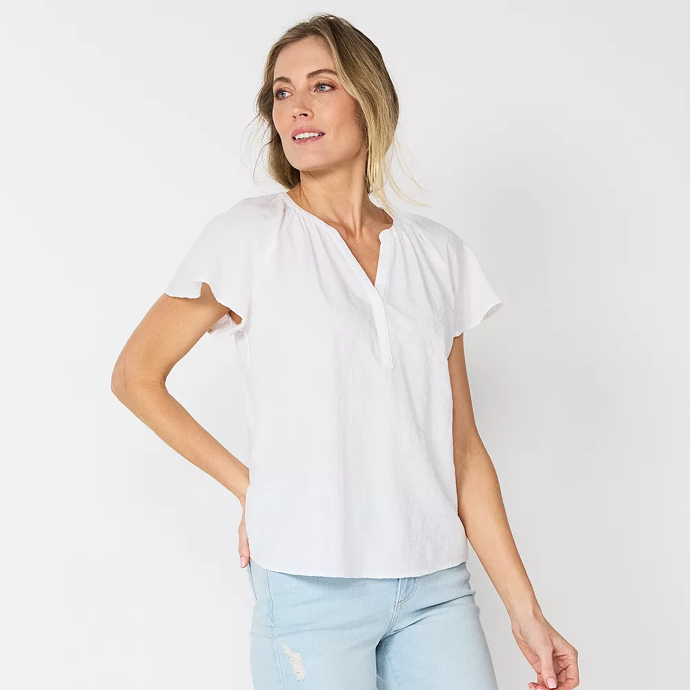 Women's Sonoma Goods For Life® Flutter Sleeve Y Neck Top 3 Women's Sonoma Goods For Life® Flutter Sleeve Y Neck Top