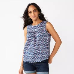 Women's Sonoma Goods For Life® Yoke Front Top -Sonoma Clothing Store 5945393 Blue Ikat