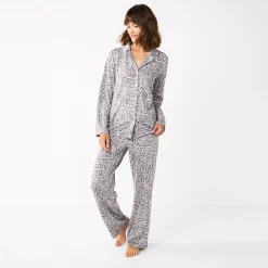 Women's Sonoma Goods For Life® Knit Pajama Shirt & Pajama Pants Sleep Set 10 Women's Sonoma Goods For Life® Knit Pajama Shirt & Pajama Pants Sleep Set -Sonoma Clothing Store 6076381 Grey Leopard
