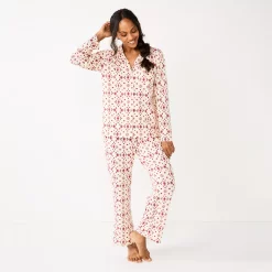 Women's Sonoma Goods For Life® Knit Pajama Shirt & Pajama Pants Sleep Set 11 Women's Sonoma Goods For Life® Knit Pajama Shirt & Pajama Pants Sleep Set -Sonoma Clothing Store 6076381 Ivory4 Stitch Geo